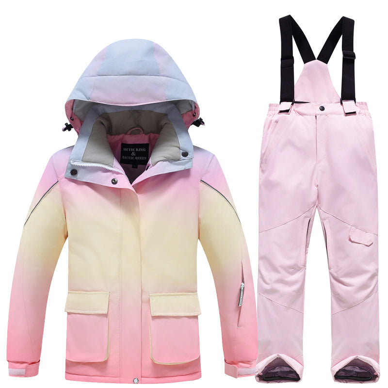 Kids' Rainbow-Gradient Insulated Snow Jacket and Bibs