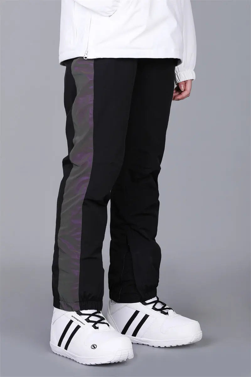 Black Skiing Pants with Reflective Stripes Winter Snow Pants