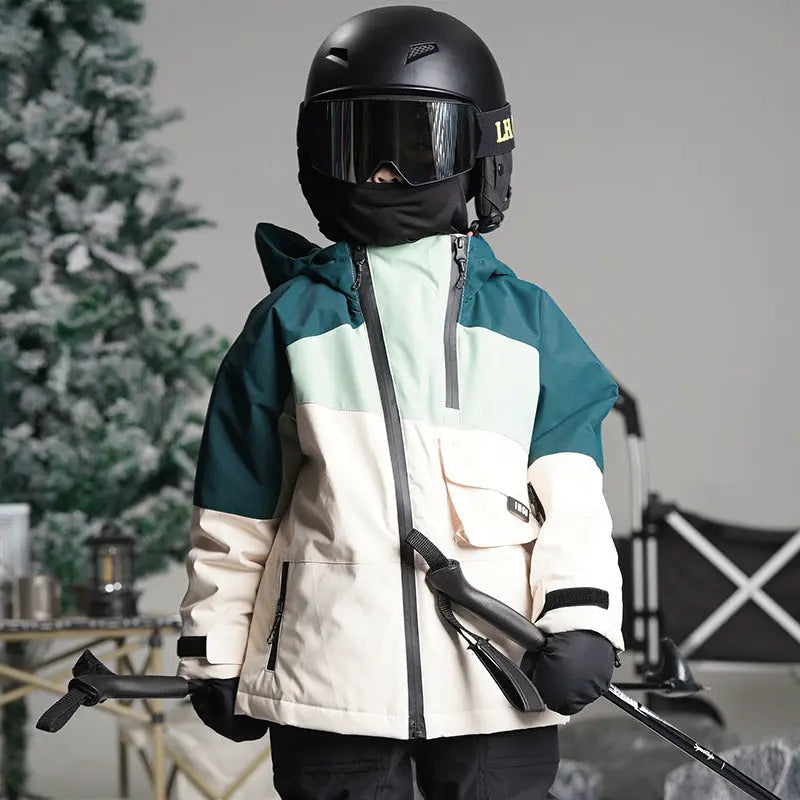 Kids Hooded Snowboarding Jacket Windproof Ski Bibs Pants