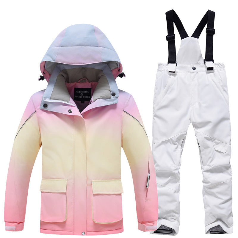 Kids' Rainbow-Gradient Insulated Snow Jacket and Bibs