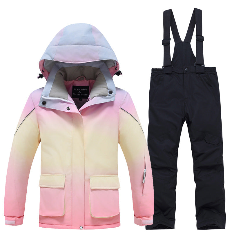 Kids' Rainbow-Gradient Insulated Snow Jacket and Bibs