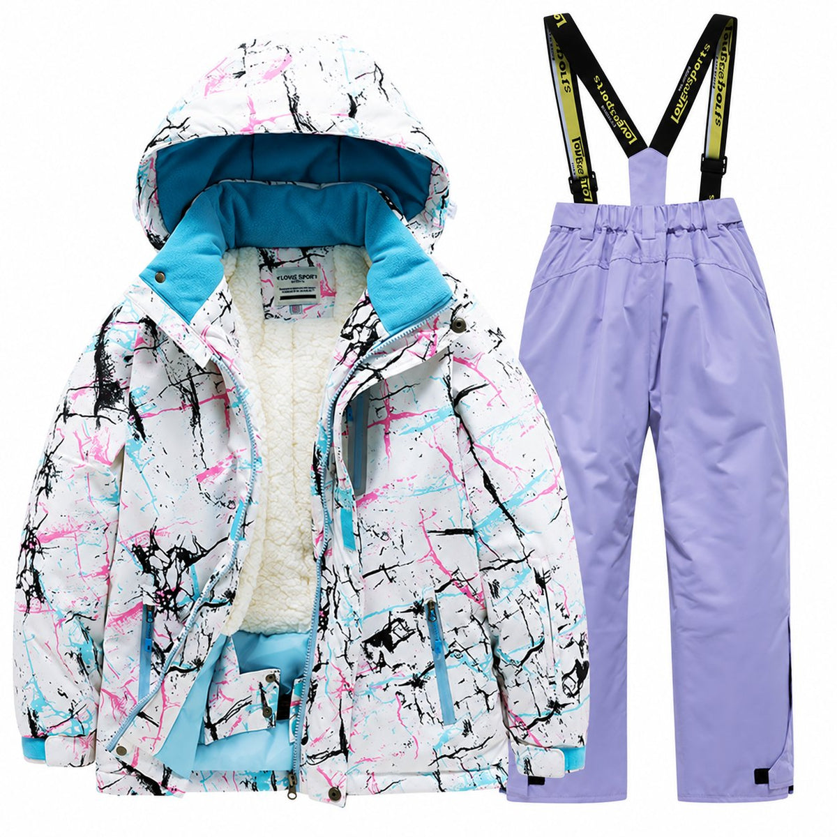 Kids' Printed Winter Ski Jacket and Bib Set