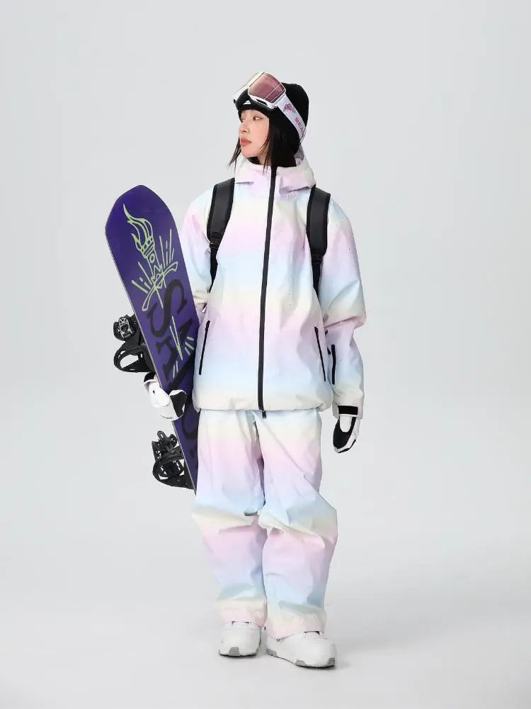 Women Cute Rainbow Snow Suit Winter Outwear for Sports