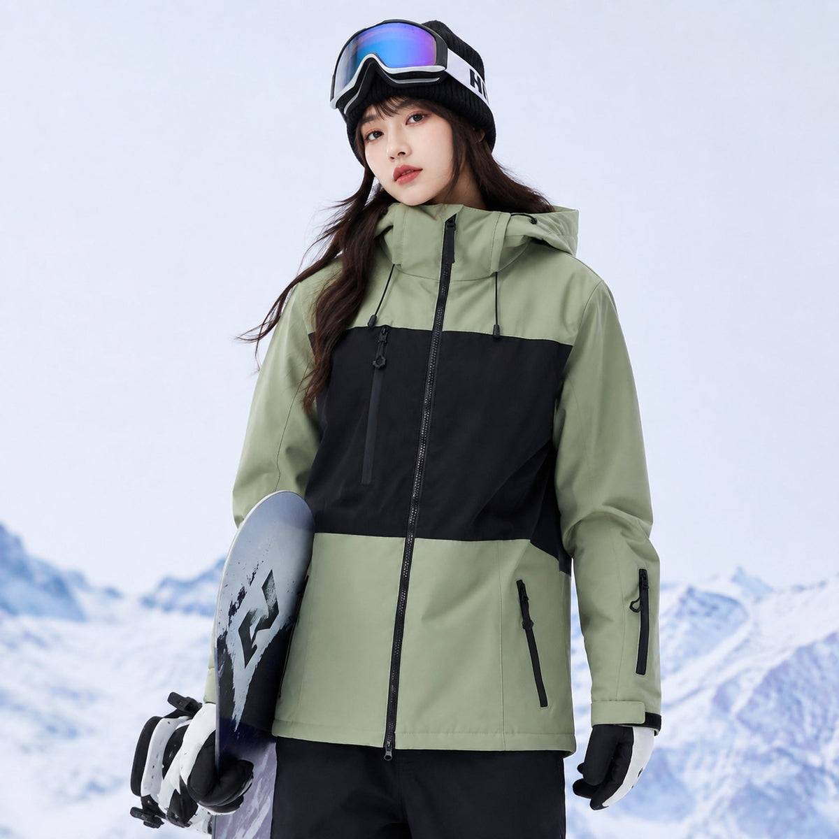 Unisex Color-Panel Hooded Ski Shell Coat
