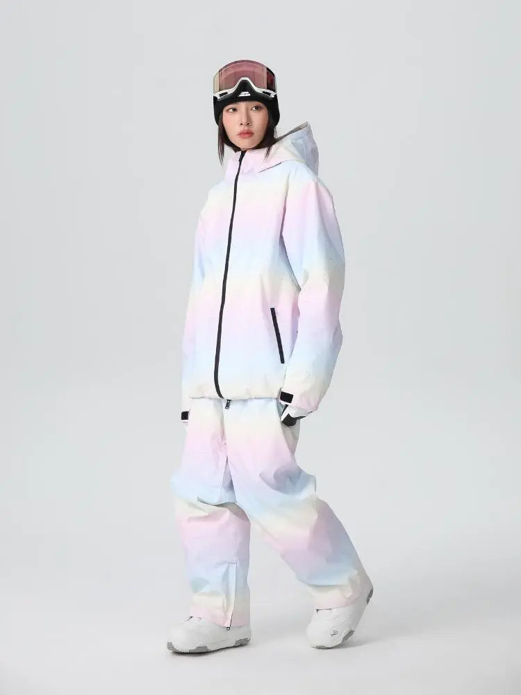 Women Cute Rainbow Snow Suit Winter Outwear for Sports