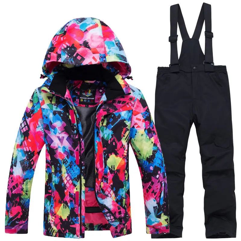 Kids Snowsuit Ski Pants Jacket Waterproof Snowbibs for Boys Girls