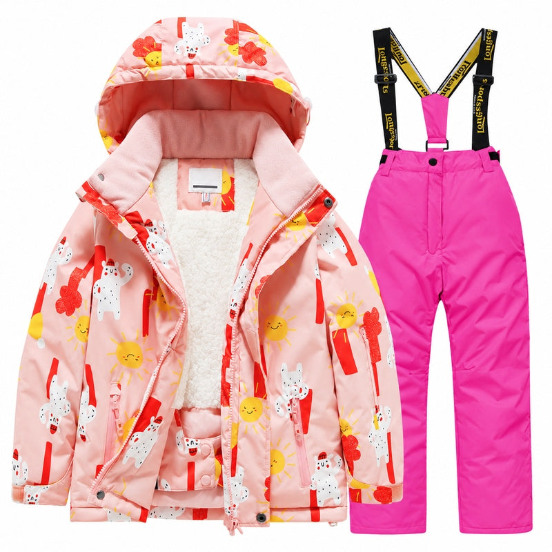 Kids' Cozy Fleece-Lined Printed Snow Outfit