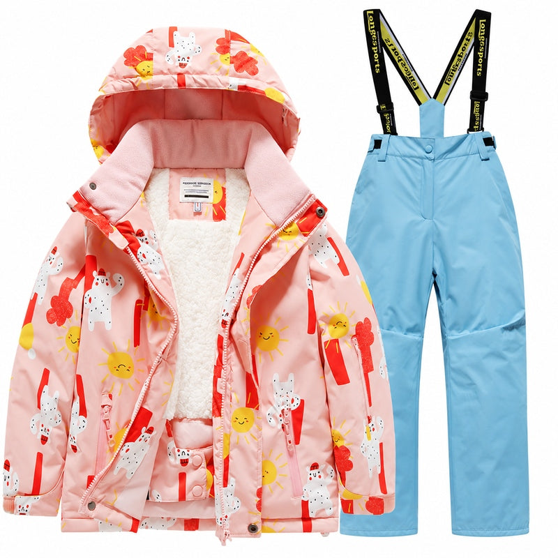 Kids' Cozy Fleece-Lined Printed Snow Outfit