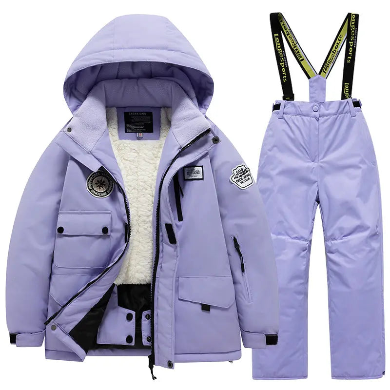 Kids Winter Ski Jacket and Bibs Set Warm Fleece Lined Coats