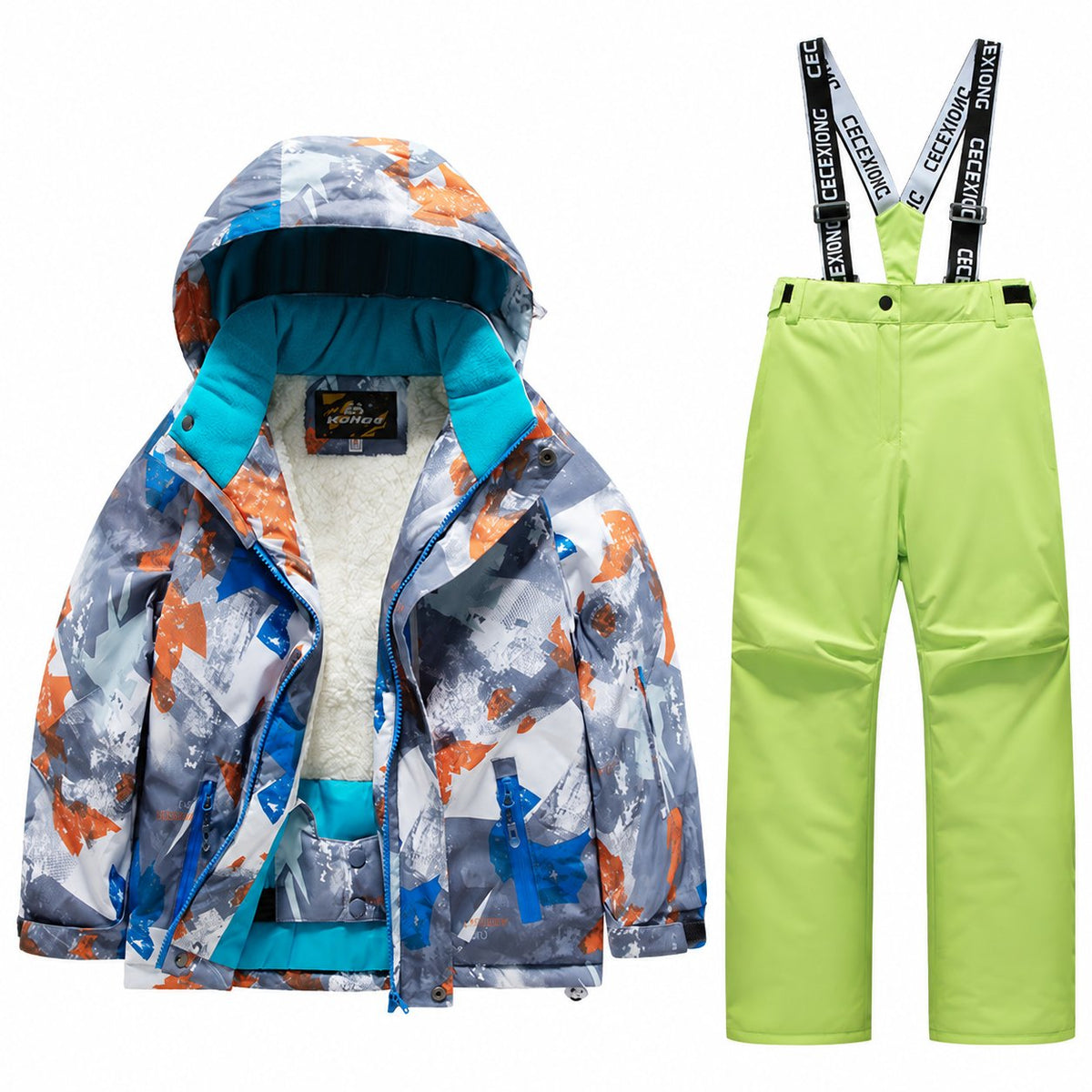 Kids' Printed Winter Ski Jacket and Bib Set