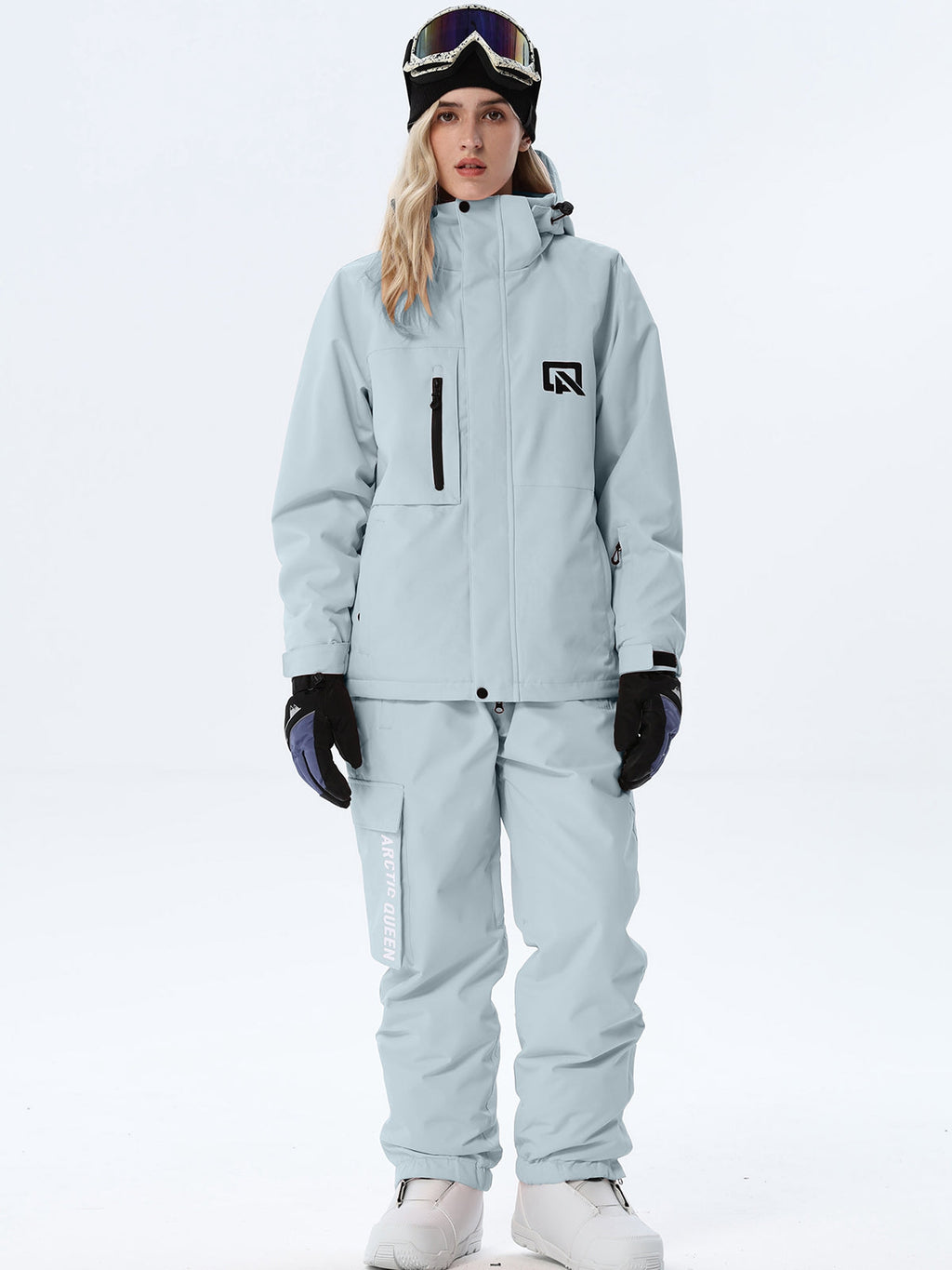 Women's Hooded Ski Jacket and Bib Overalls Combo