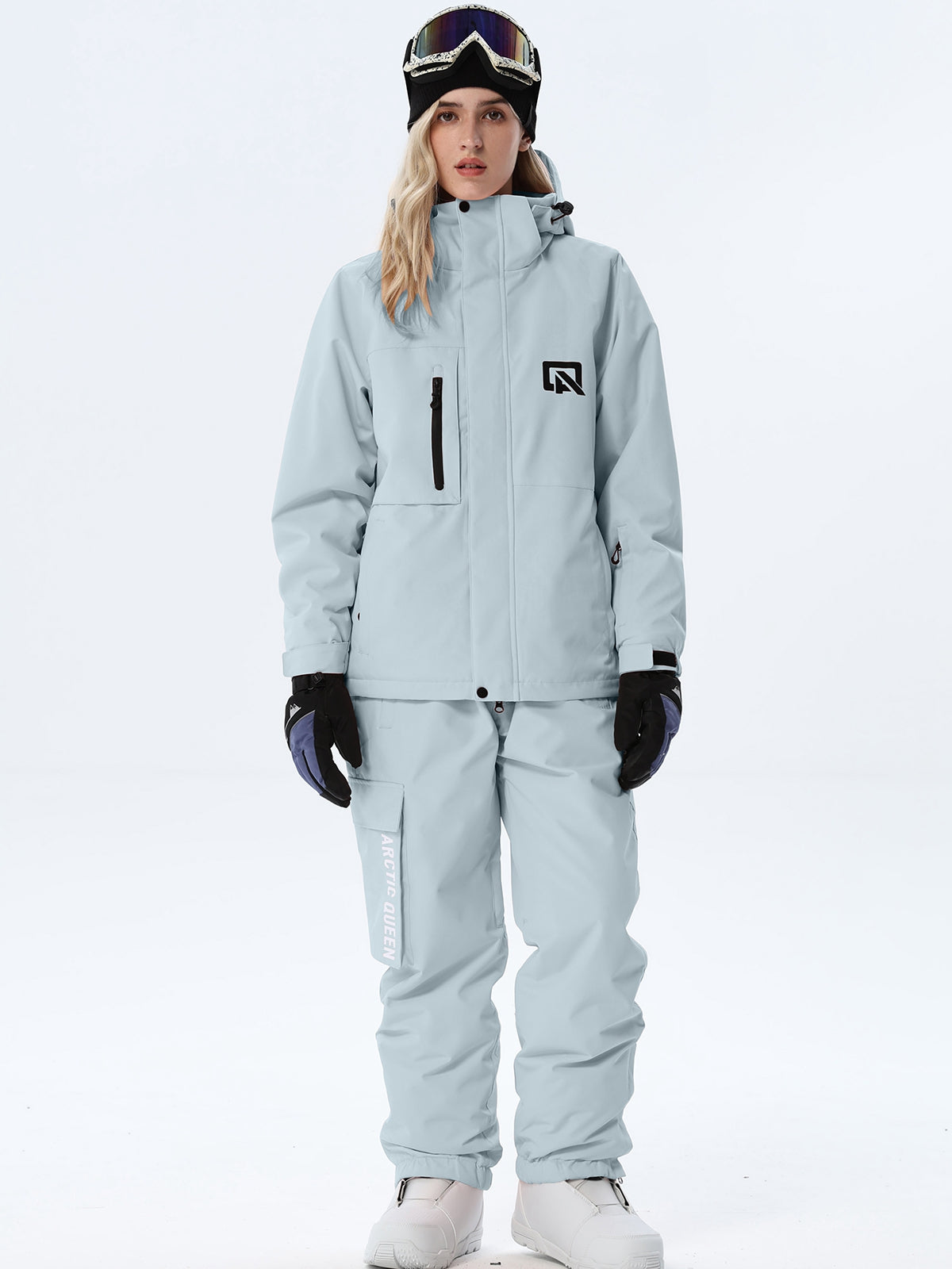 Women's Hooded Ski Jacket and Bib Overalls Combo