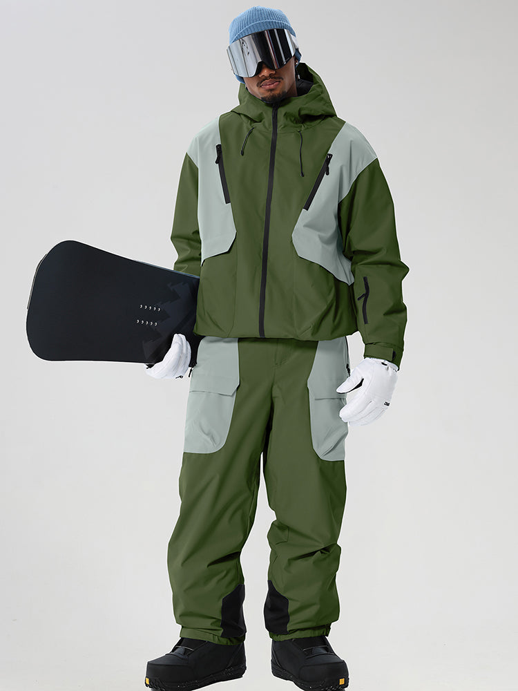 Men's Retro Color-Panel Jacket and Cargo Pants Set
