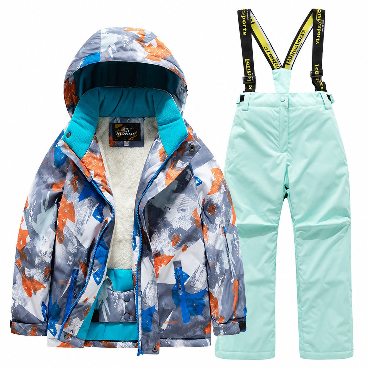 Kids' Printed Winter Ski Jacket and Bib Set