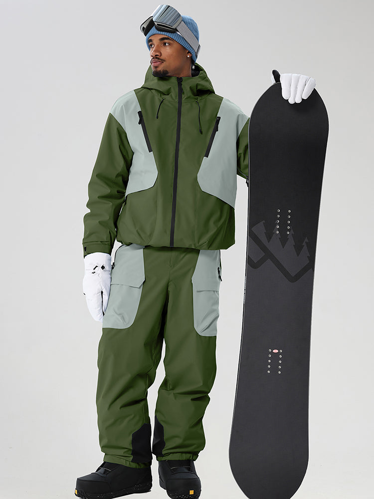 Men's Retro Color-Panel Jacket and Cargo Pants Set