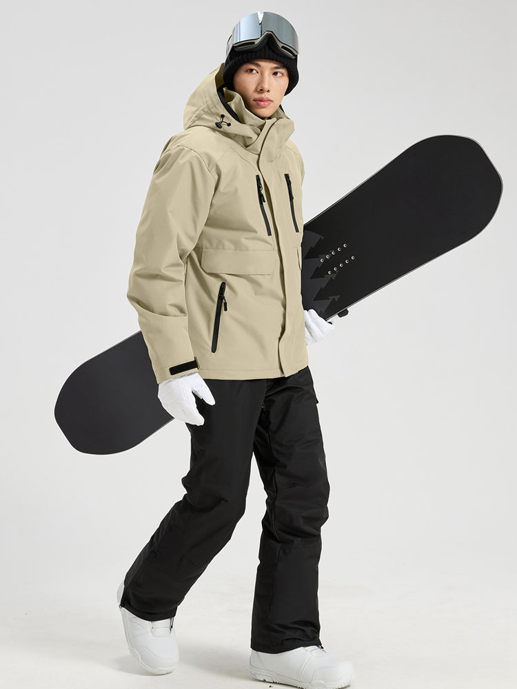 Men's Hooded Cargo Snow Jacket and Bib-Style Pants