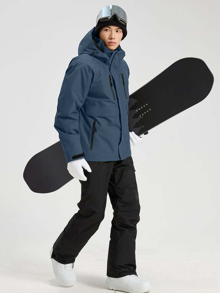 Men's Hooded Cargo Snow Jacket and Bib-Style Pants