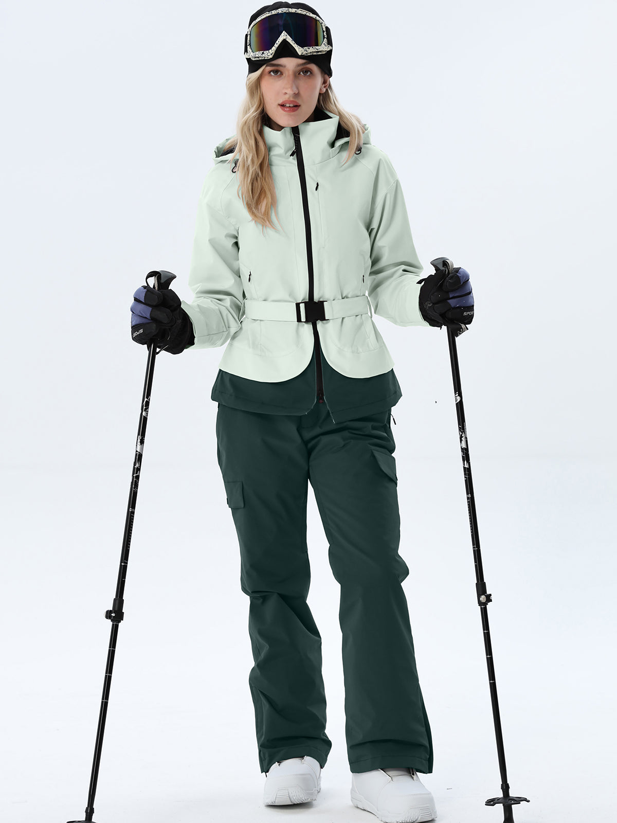 Women's Two-Tone Ski Outfit with Adjustable Waist Belt