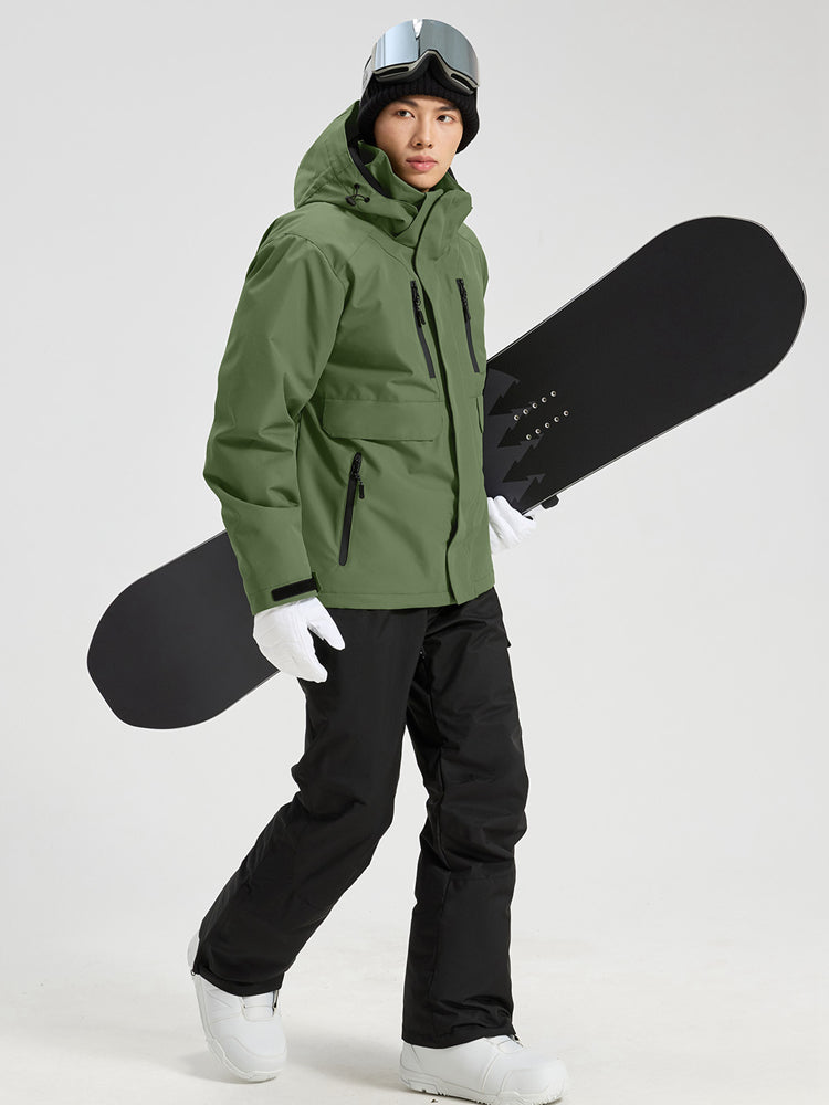Men's Hooded Cargo Snow Jacket and Bib-Style Pants