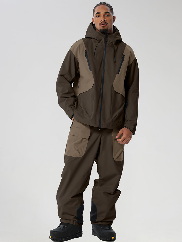 Men's Retro Color-Panel Jacket and Cargo Pants Set