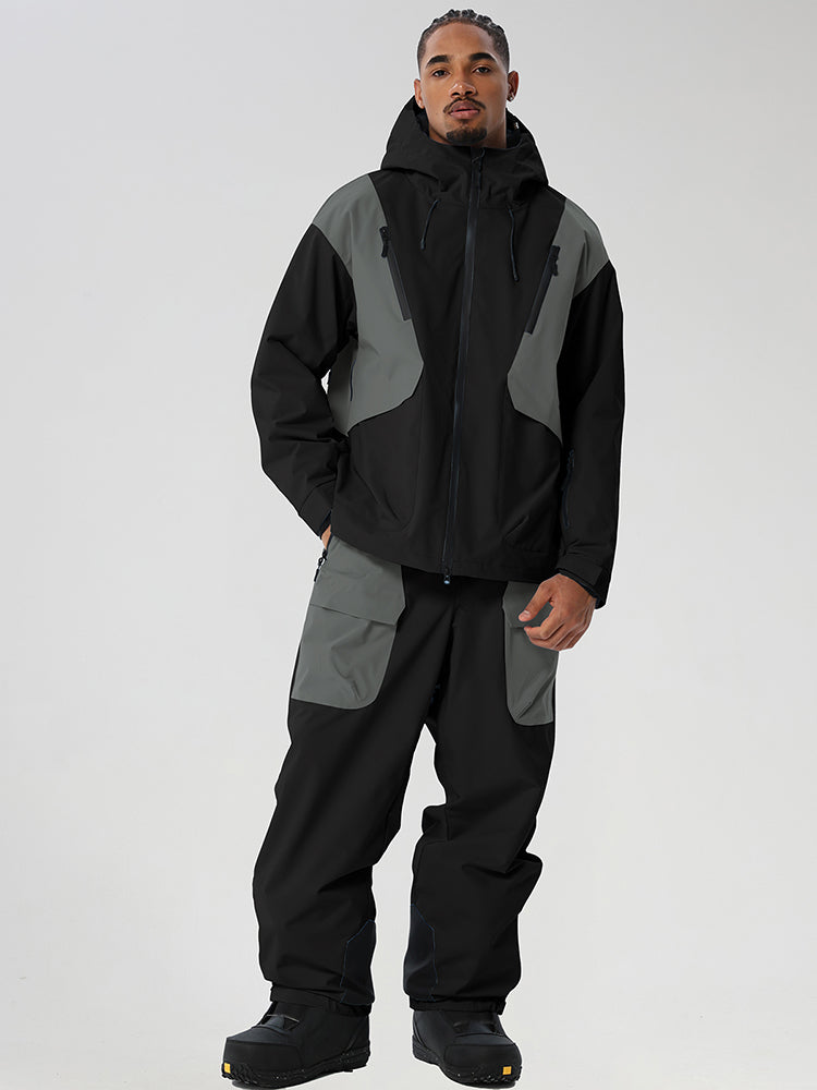 Men's Retro Color-Panel Jacket and Cargo Pants Set