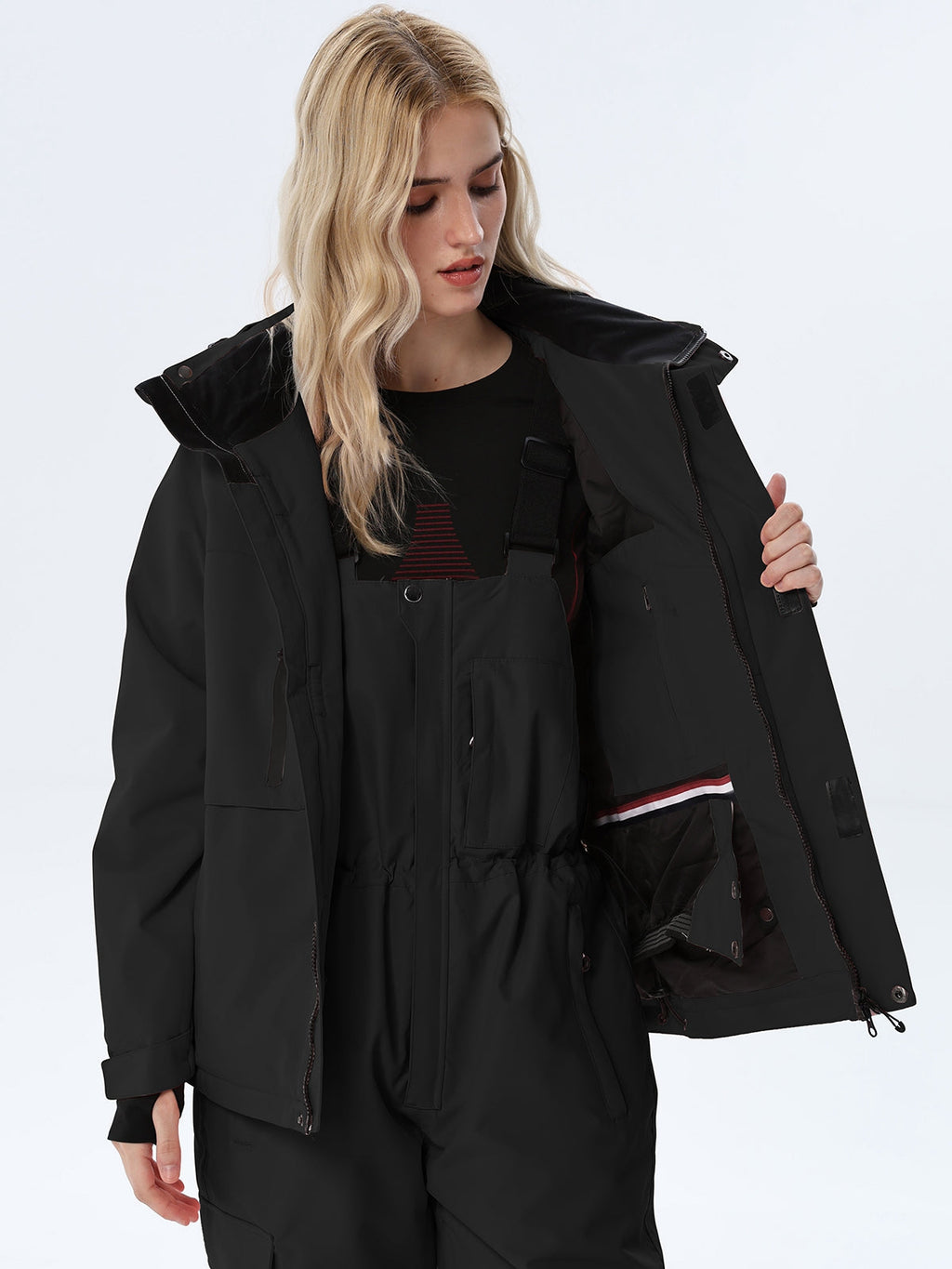 Women's Hooded Ski Jacket and Bib Overalls Combo