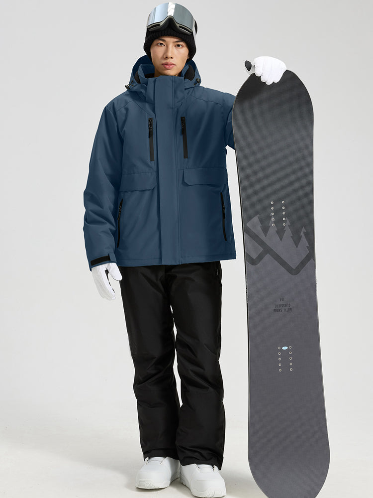 Men's Hooded Cargo Snow Jacket and Bib-Style Pants