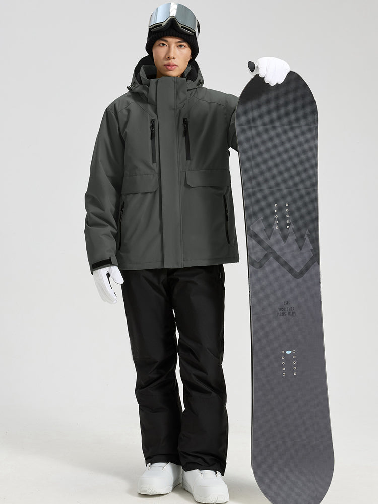 Men's Hooded Cargo Snow Jacket and Bib-Style Pants