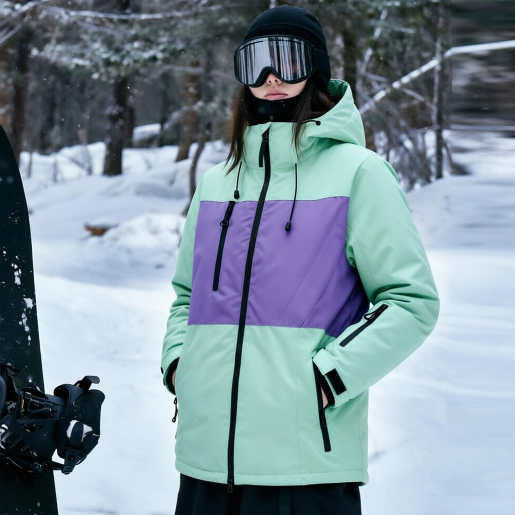 Unisex Color-Panel Hooded Ski Shell Coat