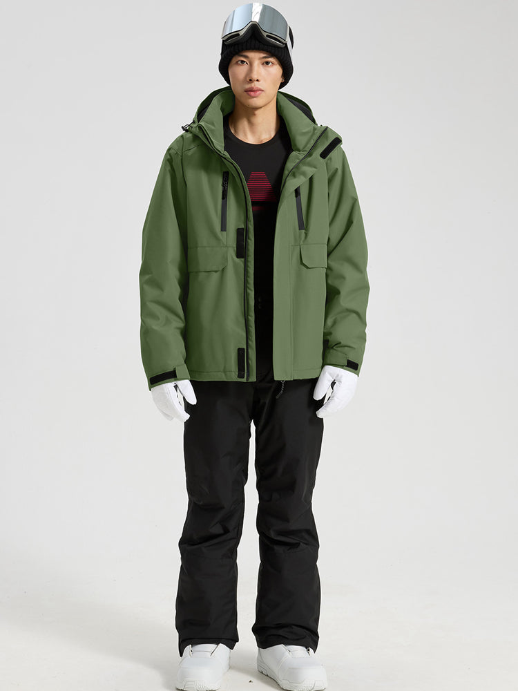 Men's Hooded Cargo Snow Jacket and Bib-Style Pants