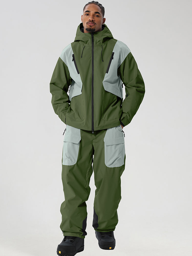 Men's Retro Color-Panel Jacket and Cargo Pants Set