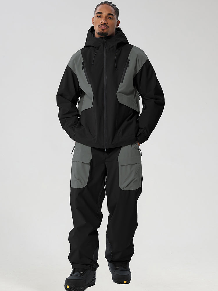 Men's Retro Color-Panel Jacket and Cargo Pants Set