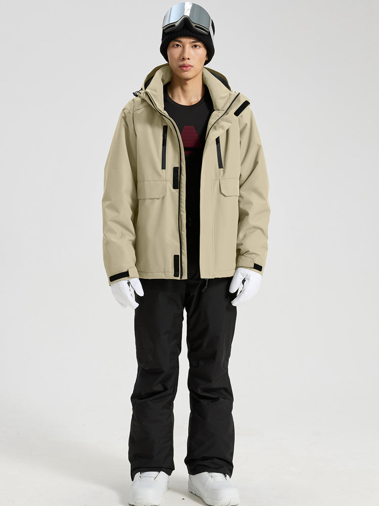 Men's Hooded Cargo Snow Jacket and Bib-Style Pants