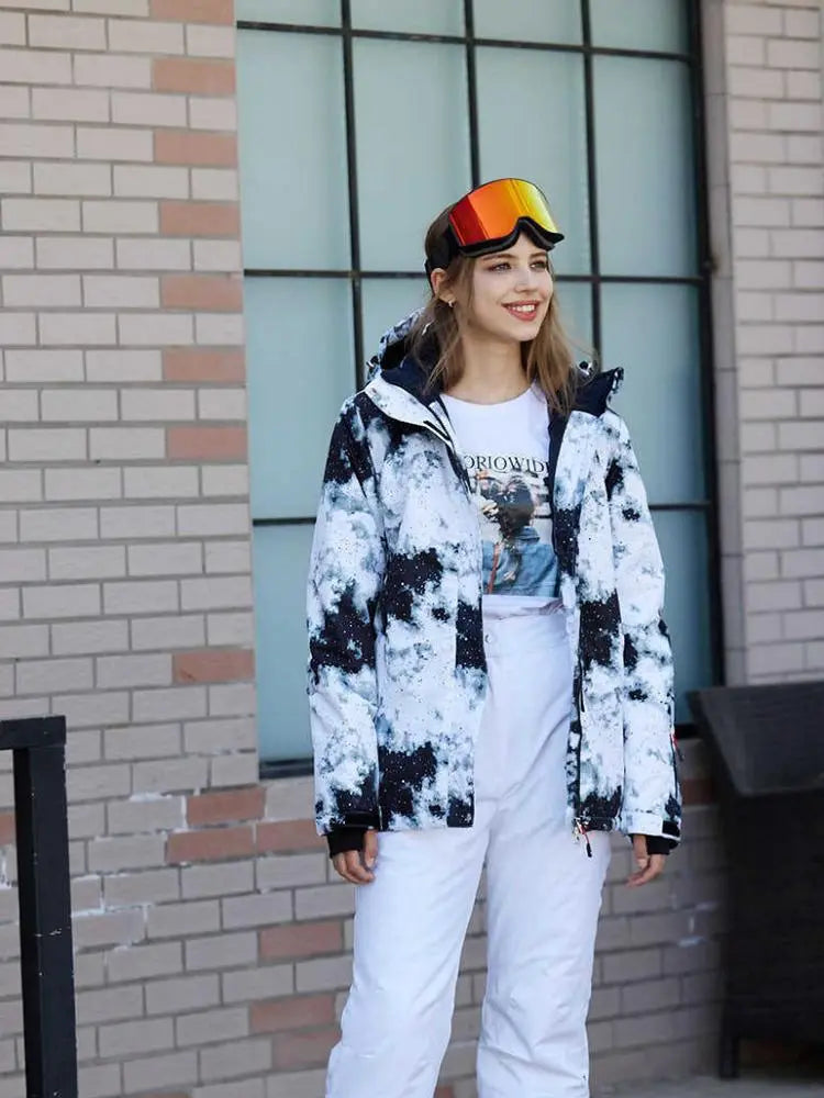 Women Printed Ski Jackets Fashion Snowboarding Coat Streetwear