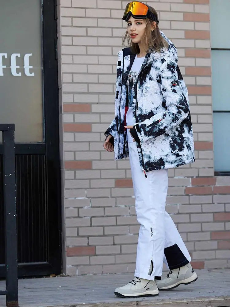Women Printed Ski Jackets Fashion Snowboarding Coat Streetwear