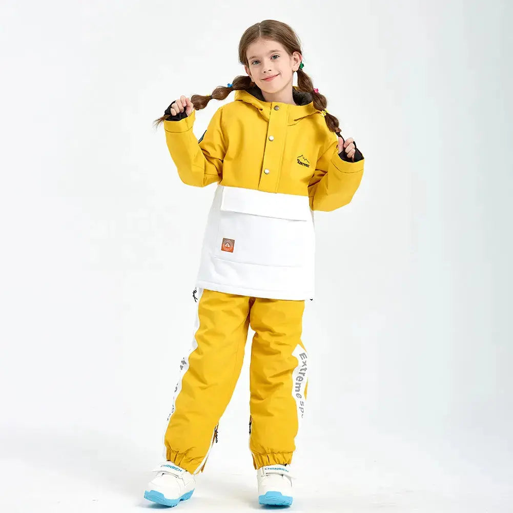 Unisex Color Blocked Button-up Snowsuits 2 Pieces Winter Coat & Pants