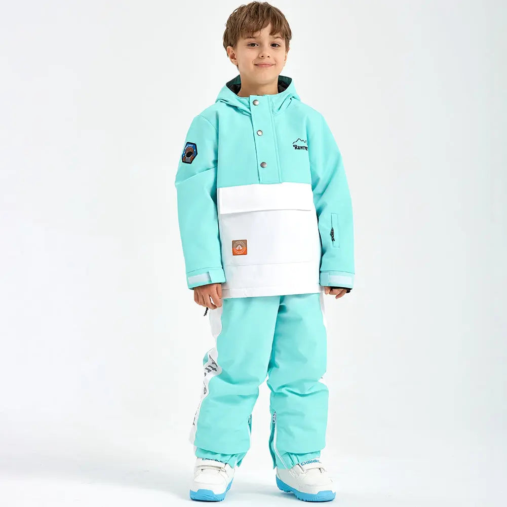 Unisex Color Blocked Button-up Snowsuits 2 Pieces Winter Coat & Pants