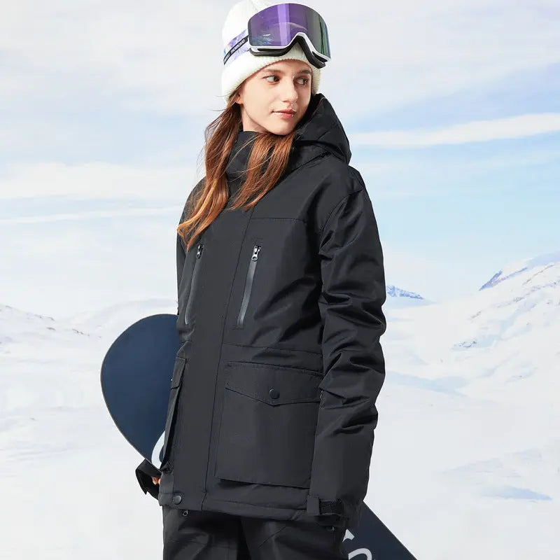 Classical Cargo Snowboarding Jacket Women Solid Color Ski Coat