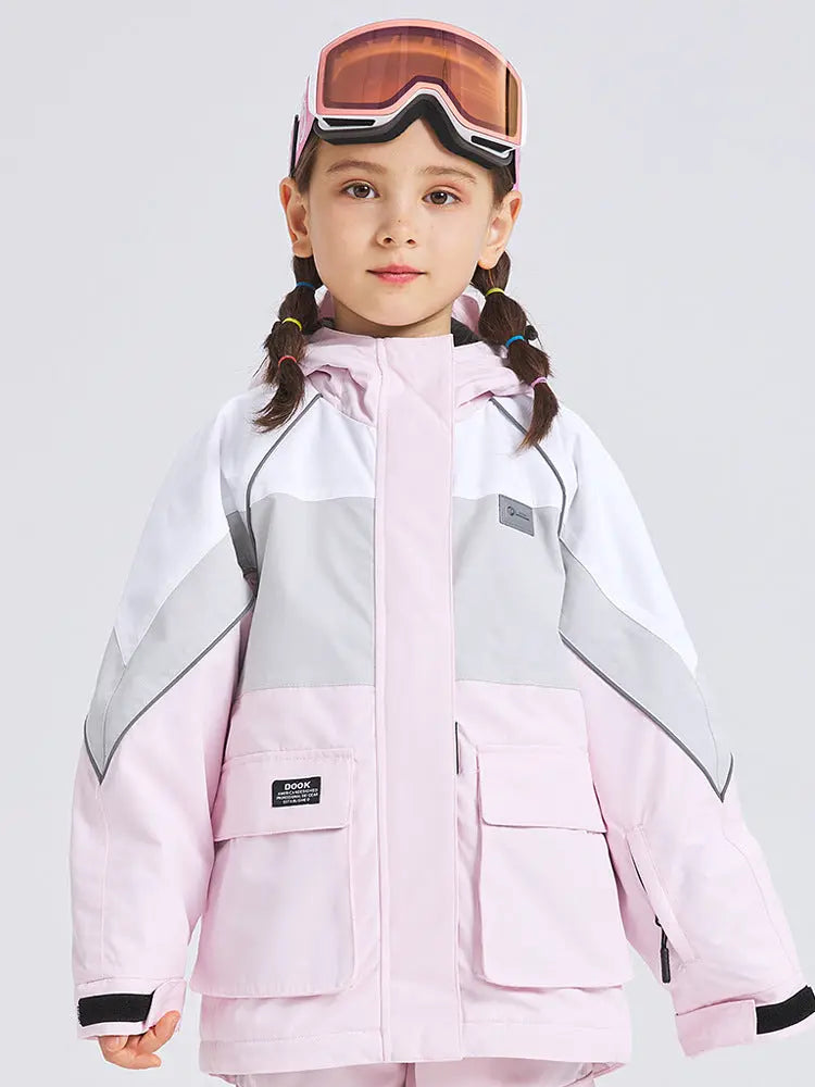 Cute Colorblock Ski Snow Jackets for Kids Windproof Snow Overalls