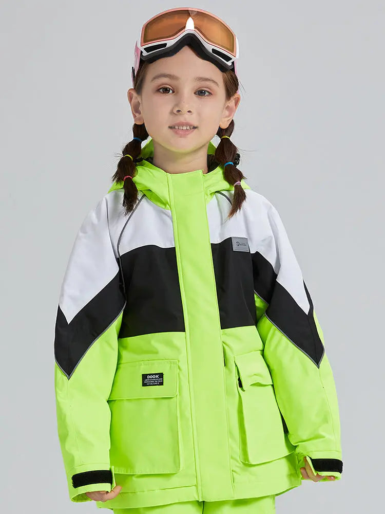 Cute Colorblock Ski Snow Jackets for Kids Windproof Snow Overalls