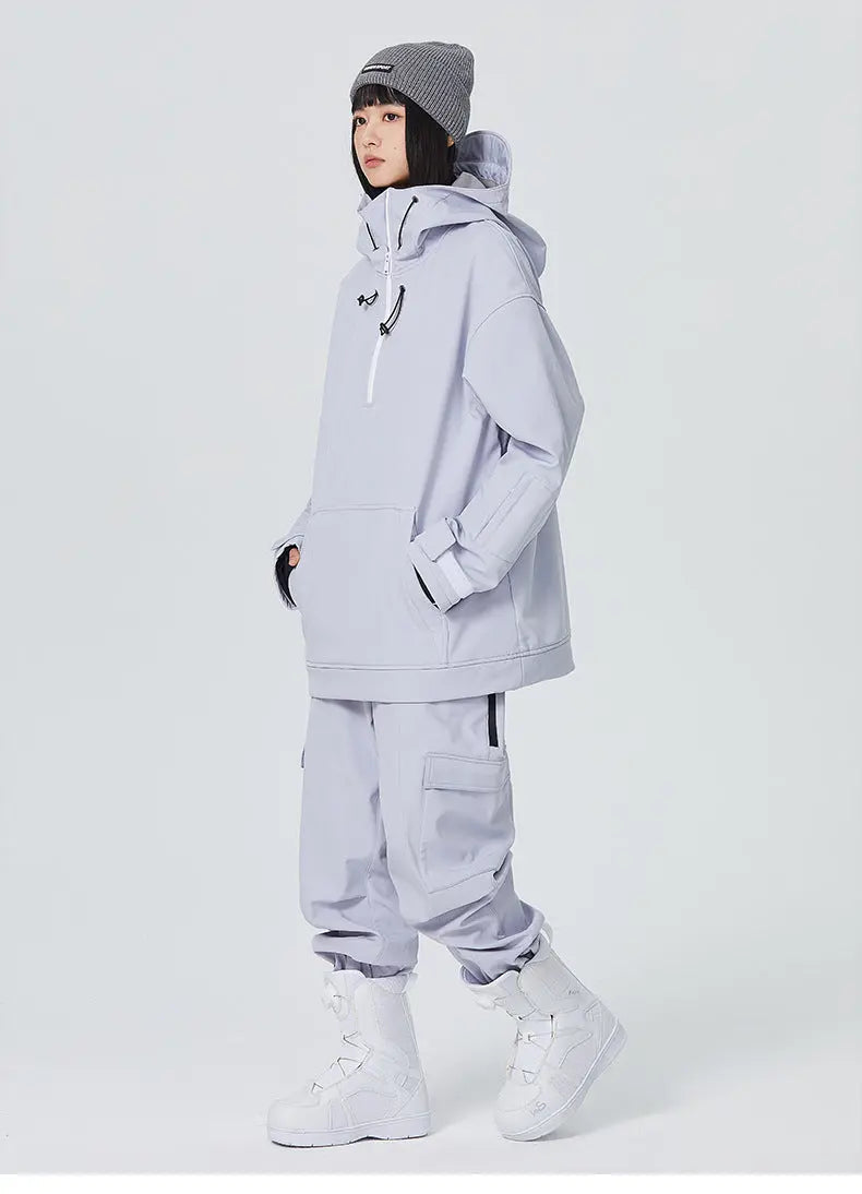 Female 2 Pieces Ski Suits Hoodie Jacket & Loose Fit Pants