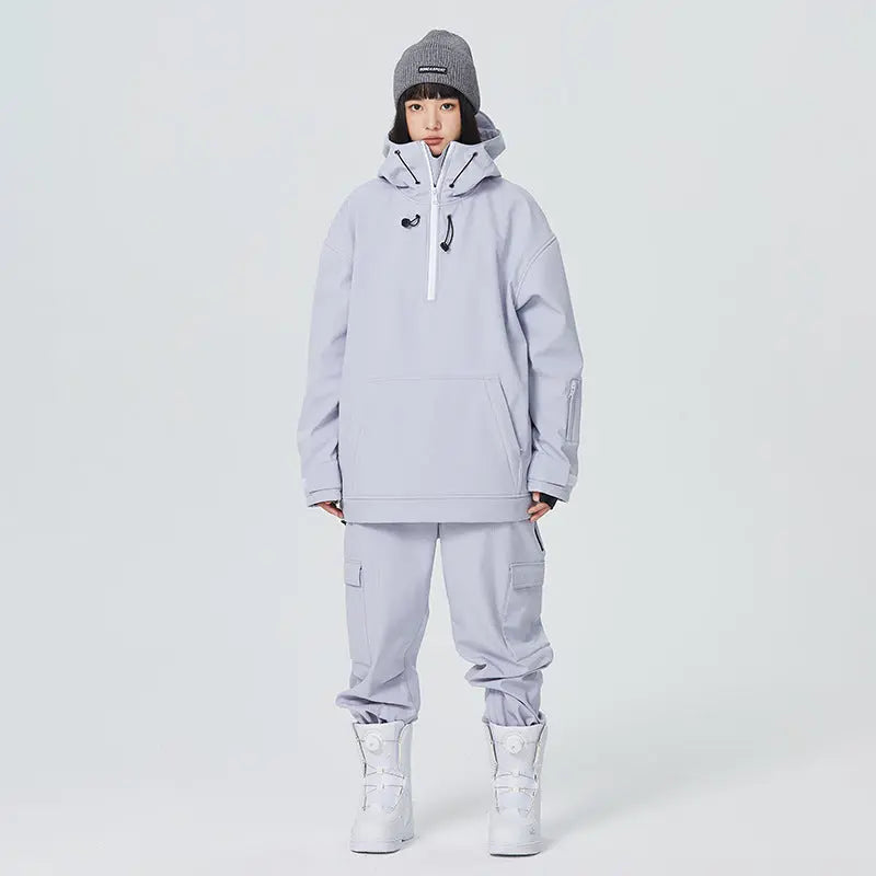 Female 2 Pieces Ski Suits Hoodie Jacket & Loose Fit Pants