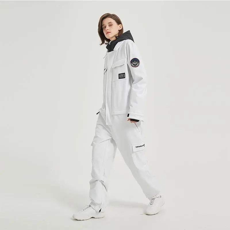 Female Cargo Snowsuit Overalls One Piece Snow Jumpsuit