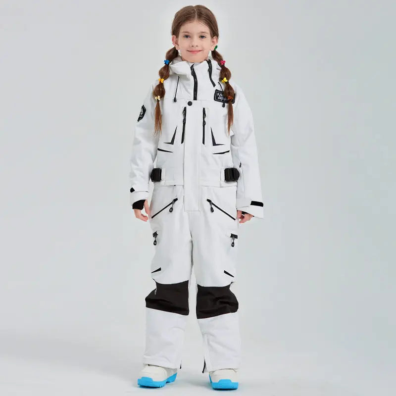 Girls High Quality One Piece Ski Jumpsuits Hooded Warm Snowsuits
