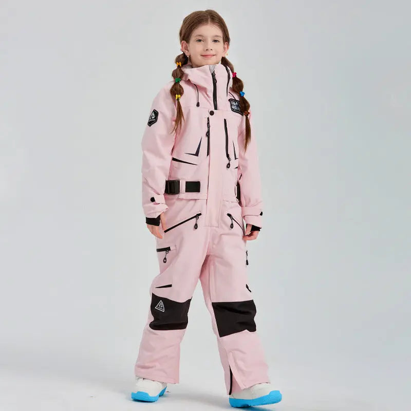 Girls High Quality One Piece Ski Jumpsuits Hooded Warm Snowsuits