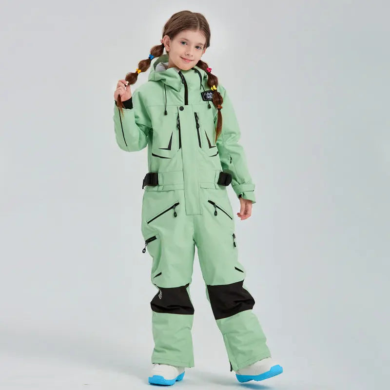 Girls High Quality One Piece Ski Jumpsuits Hooded Warm Snowsuits
