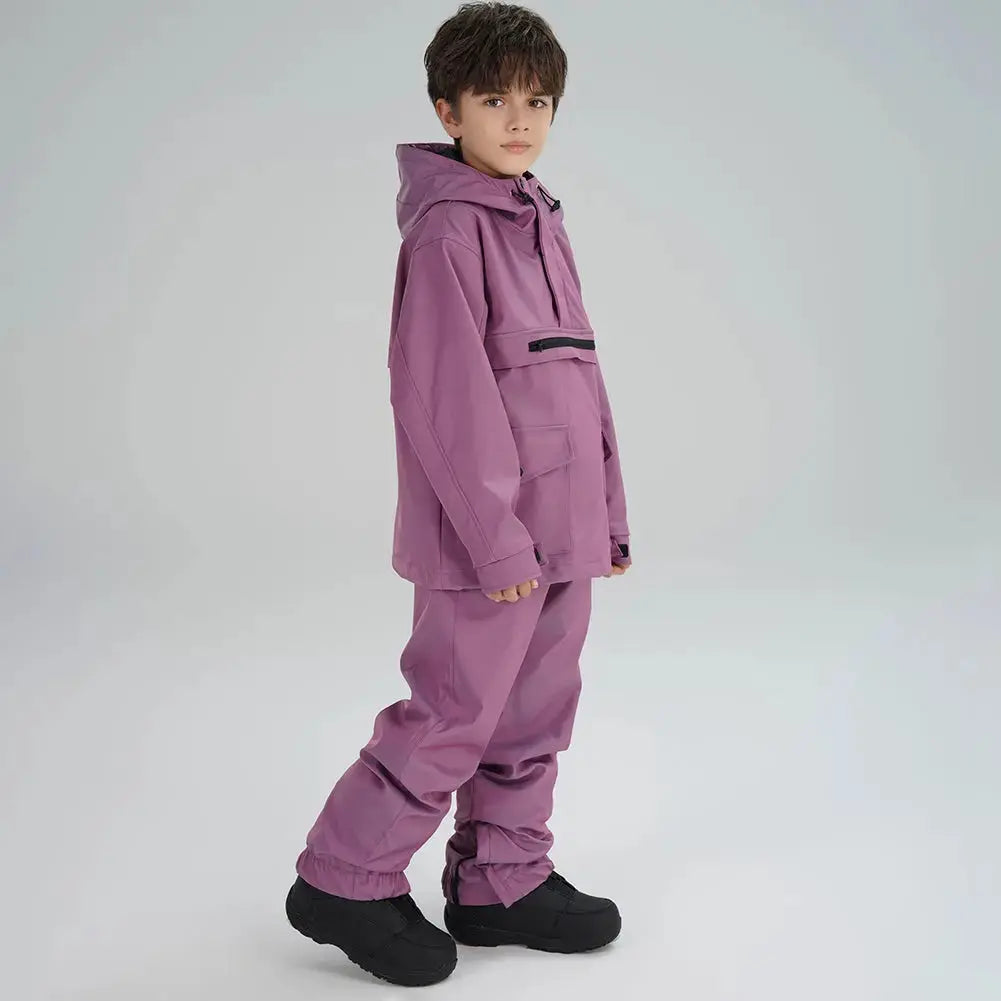 Children Half-zip Snowsuits Insulated Cargo Snow Hoodie & Pants