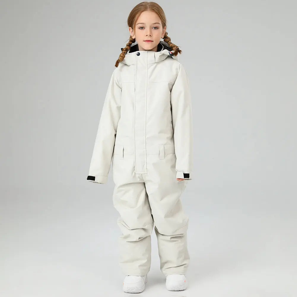 Children One Piece Ski Jumpsuits Waterproof Hooded Snowsuits