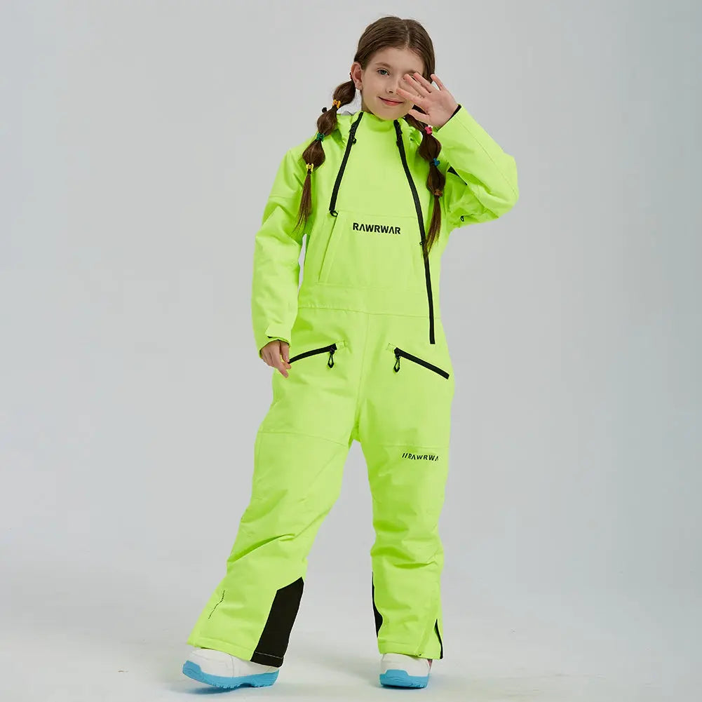 Girls High Quality One Piece Ski Jumpsuits Hooded Warm Snowsuits