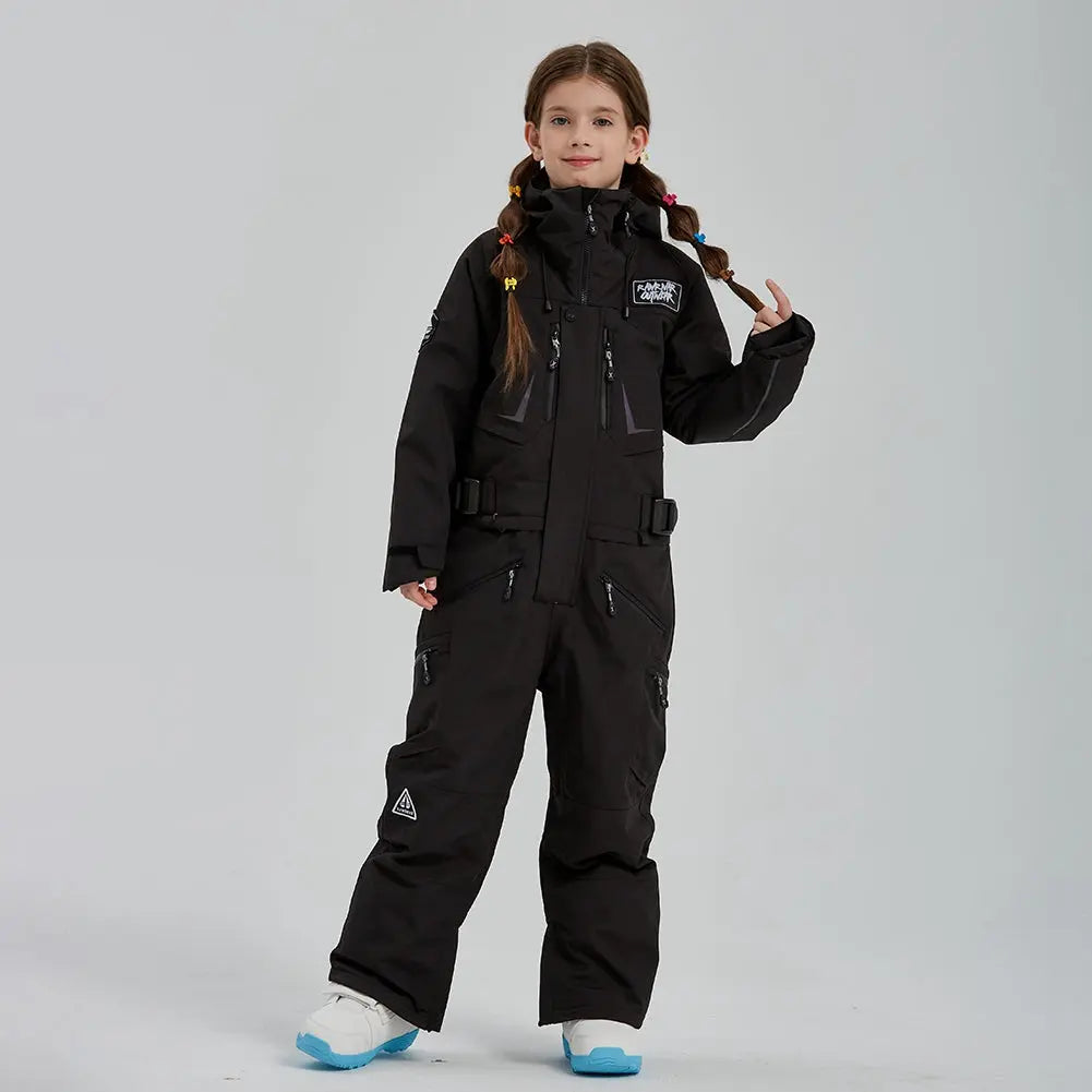 Girls High Quality One Piece Ski Jumpsuits Hooded Warm Snowsuits